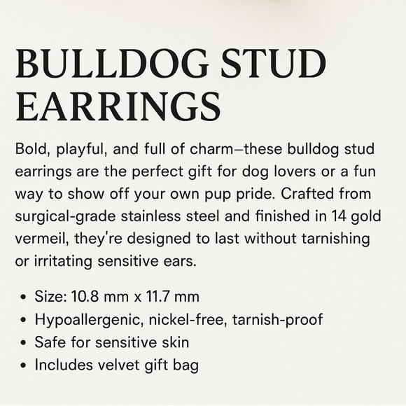 Stainless Steel Tarnish Proof Bulldog Stud Earrings - Picture 8 of 8
